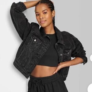 Women’s Black Distressed Cropped Jean Jacket